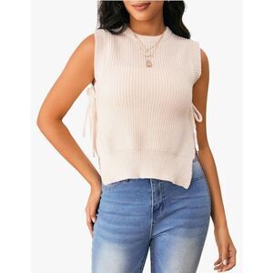 NWOT White Black House Market Top Crochet Knit Crop Sleeveless Split Tie Side Ta